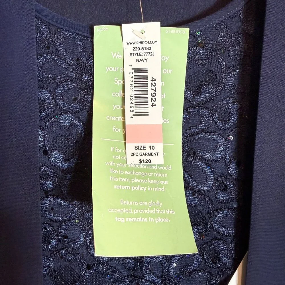 R&M Richards Lace & Sequin Jacket Tank Set Women's 10 Blue Formal Dressy Sparkly